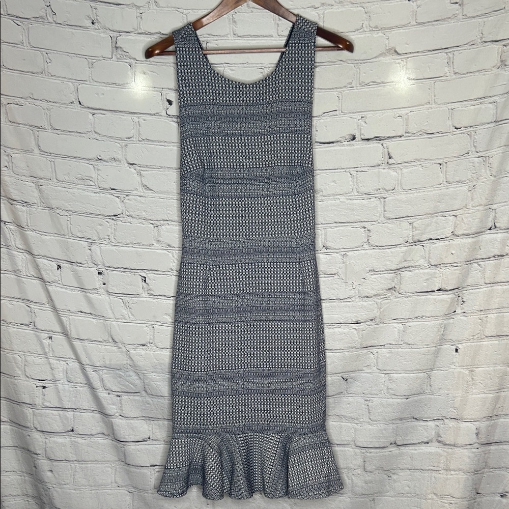 Banana Republic Navy Blue & White Sleeveless Ruffle-Hem Dress Size 8